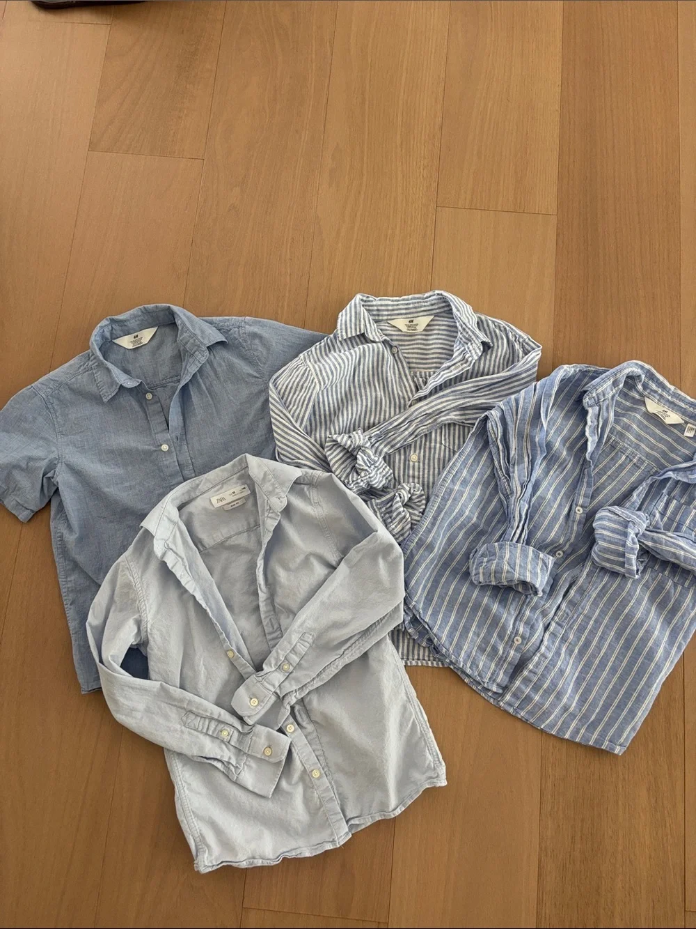 H&M Light Blue & Blue Striped Kids Button-Down Shirts (Set of 4)